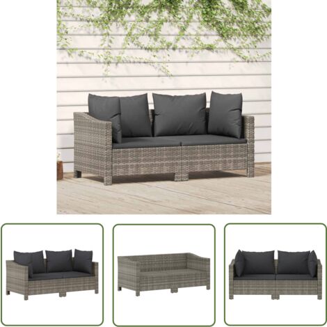 The Living Store Salon de jardin 2 pcs avec coussins Gris Résine tressée - Salon De Jardin - Meuble De Jardin - Ensemble De Salon De Jardin - Résine Tressée - Mobilier Extérieur