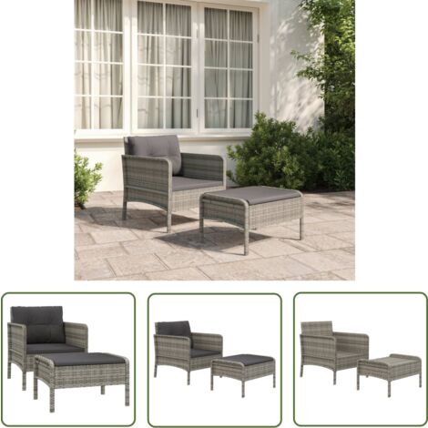 The Living Store Salon de jardin 2 pcs avec coussins Gris Résine tressée - Salon De Jardin - Meubles De Jardin - Set De Salon - Mobilier D'extérieur - Table Basse