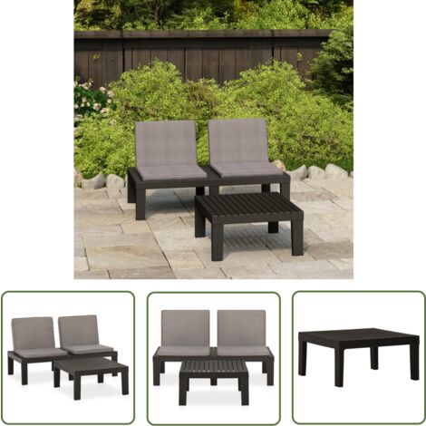 The Living Store Salon de jardin 2 pcs avec coussins Plastique Gris - Salon De Jardin - Mobilier De Jardin - Ensemble Salon - Table Basse - Chaise Longue