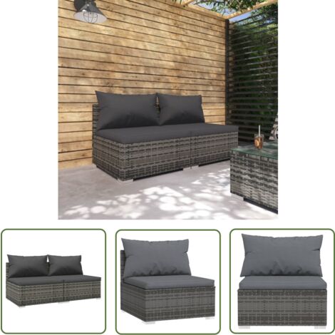 The Living Store Salon de jardin 2 pcs avec coussins Résine tressée Gris - Salon De Jardin - Meuble De Jardin - Ensemble De Salon De Jardin - Mobilier De Jardin - Résine Tressée