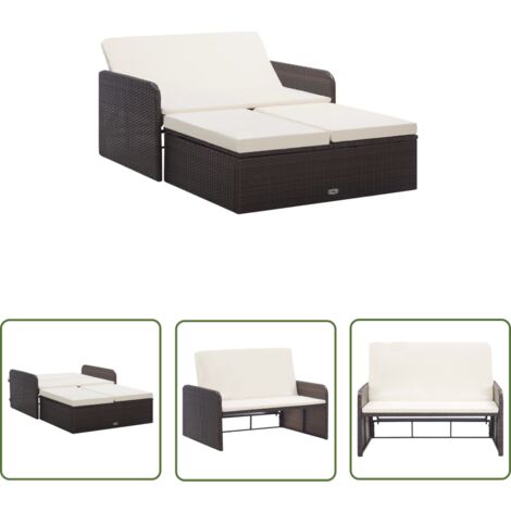 The Living Store Salon de jardin 2 pcs avec coussins Résine tressée Marron - Salon De Jardin - Mobilier De Jardin - Set De Salon - Canapé Rotin - Canapé Pliable