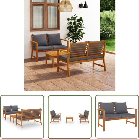 The Living Store Salon de jardin 3 pcs avec coussin Bois d'acacia solide - Salon De Jardin - Meubles De Jardin - Ensemble Salon De Jardin - Mobilier Extérieur - Acacia Massif