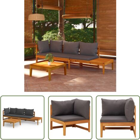 The Living Store Salon de jardin 3 pcs avec coussins gris foncé Bois d'acacia - Salon De Jardin - Meuble De Jardin - Ensemble De Salon - Mobilier De Jardin - Acacia