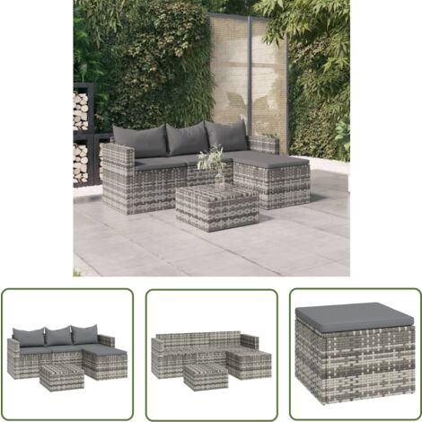 The Living Store Salon de jardin 3 pcs avec coussins Gris Résine tressée - Salon De Jardin - Mobilier De Jardin - Set De Salon - Meubles De Jardin - Chaise Lounge