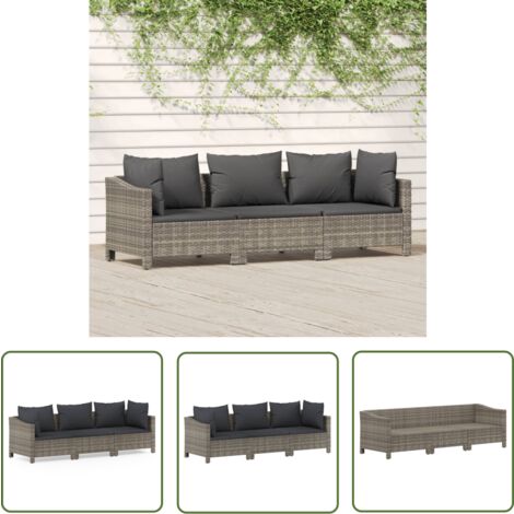 The Living Store Salon de jardin 3 pcs avec coussins Gris Résine tressée - Salon De Jardin - Mobilier De Jardin - Set De Salon - Meubles De Jardin - Ensemble Extérieur