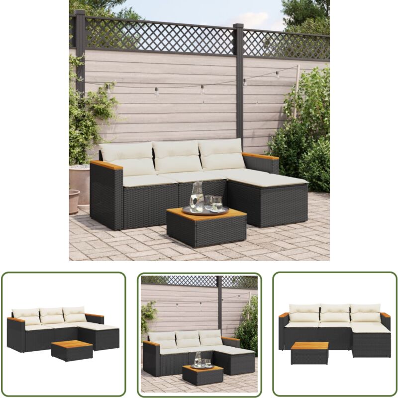Salon de jardin 3 pcs avec coussins noir résine tressée - Ensemble Salon De Jardin - Meuble De Jardin - Salon Extérieur - Canapé Jardin - Set Salon