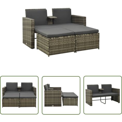 The Living Store Salon de jardin 3 pcs avec coussins Résine tressée Gris - Salon De Jardin - Mobilier De Jardin - Set De Salon De Jardin - Meubles D'extérieur - Résine Tressée