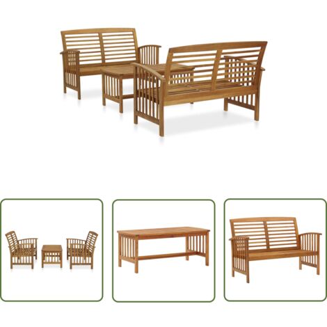 The Living Store Salon de jardin 3 pcs Bois d'acacia solide - Salon De Jardin - Mobilier De Jardin - Ensemble De Jardin - Table Basse - Banc
