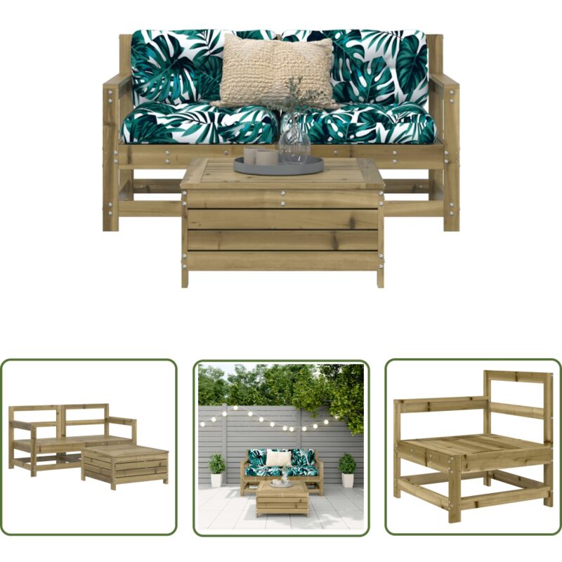 Salon de jardin 3 pcs bois de pin imprégné - Ensemble Salon De Jardin - Mobilier De Jardin - Salon Extérieur - Set Canapé Extérieur - Canapé Jardin