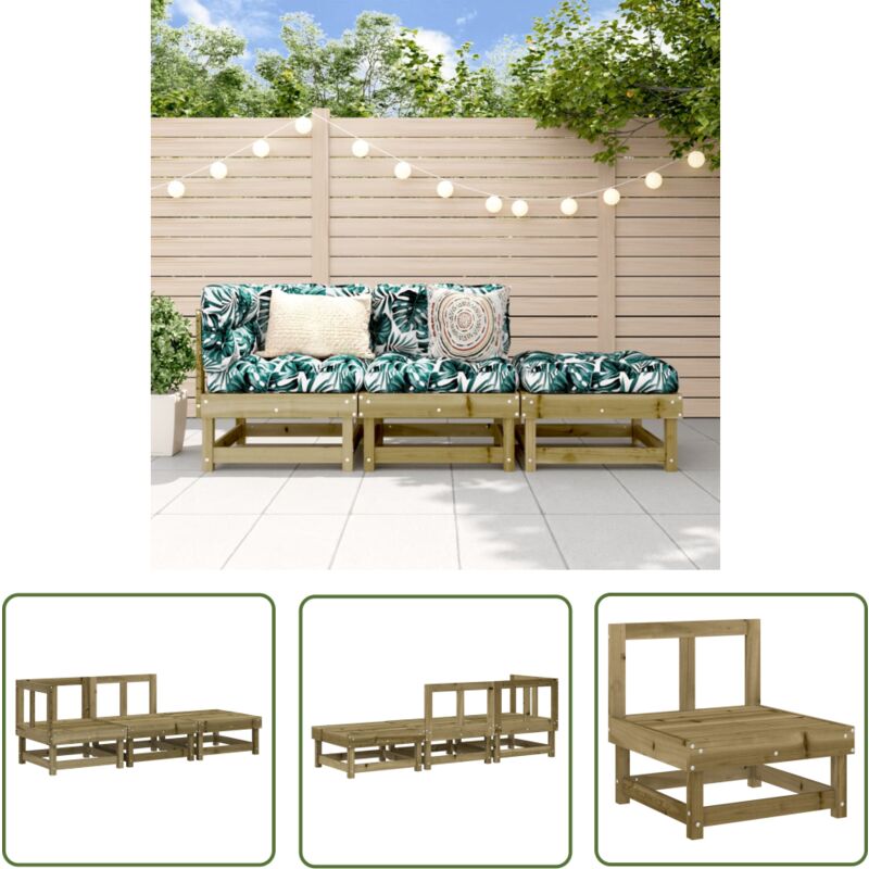 The Living Store - Salon de jardin 3 pcs bois de pin imprégné - Salon De Jardin - Meuble De Jardin - Ensemble De Salon - Mobilier De Jardin - Bois De