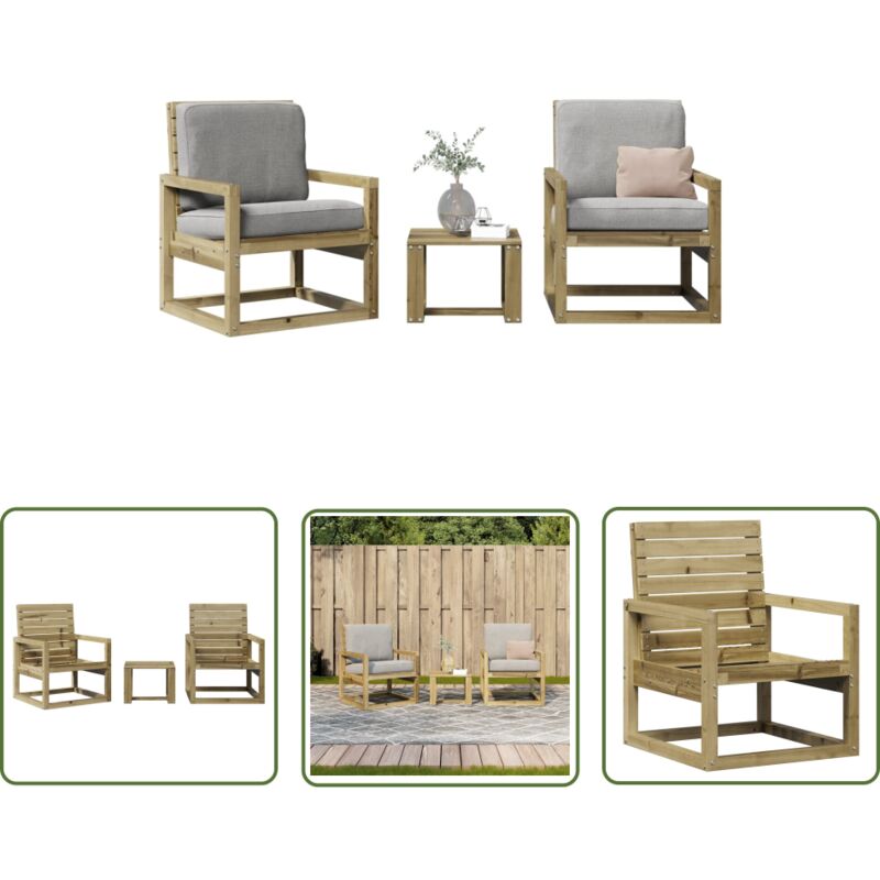The Living Store - Salon de jardin 3 pcs bois de pin imprégné - Salon De Jardin - Mobilier De Jardin - Set De Salon Extérieur - Table De Jardin