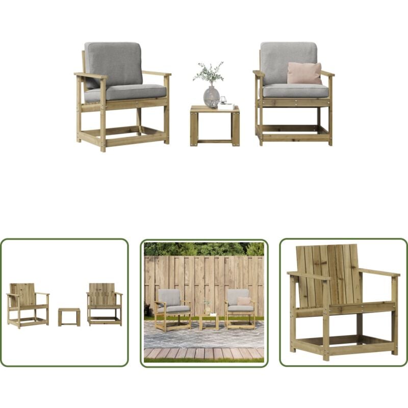 The Living Store - Salon de jardin 3 pcs bois de pin imprégné - Salon De Jardin - Mobilier Extérieur - Chaises De Jardin - Table De Jardin - Bois De