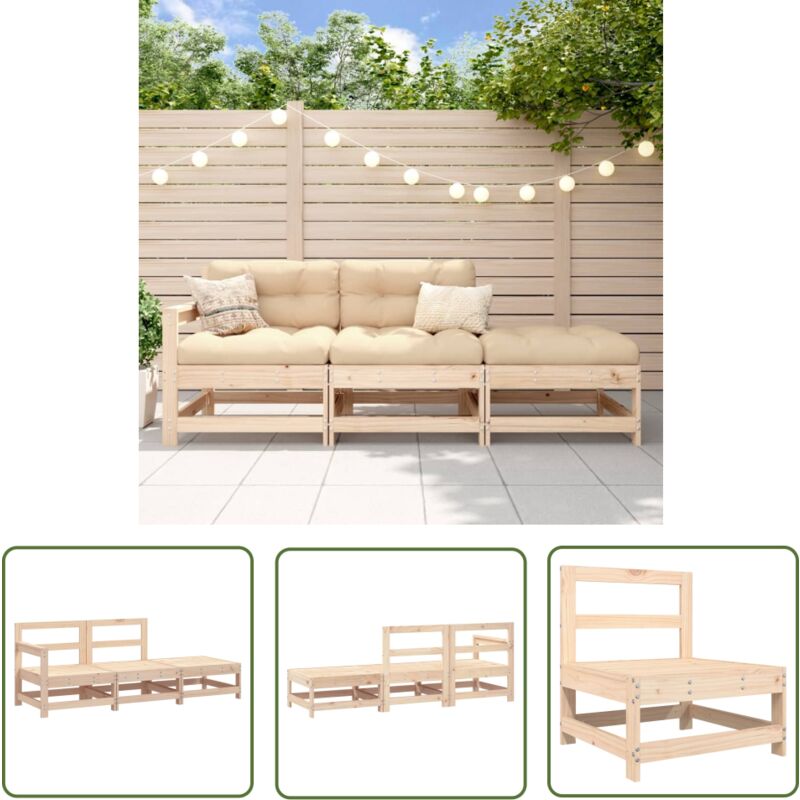 Salon de jardin 3 pcs bois massif de pin - Salon De Jardin - Meuble De Jardin - Ensemble De Salon De Jardin - Meubles De Jardin En Bois - Mobilier