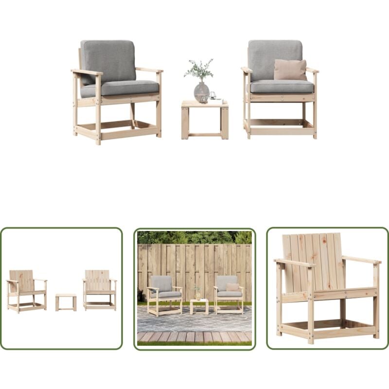 The Living Store - Salon de jardin 3 pcs bois massif de pin - Salon De Jardin - Mobilier Extérieur - Table De Jardin - Chaises De Jardin - Bois Massif
