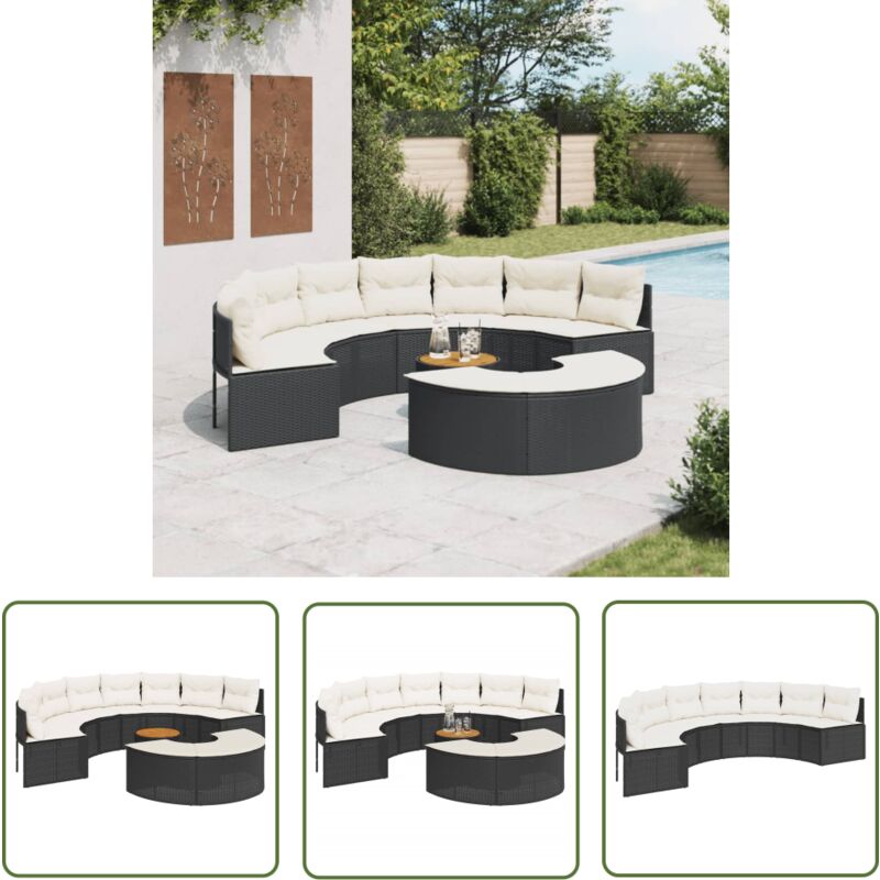 Salon de jardin 3 pcs demi-rond noir résine tressée - Canapé De Jardin - Salon De Jardin - Mobilier De Jardin - Set De Jardin - Résine Tressée - The