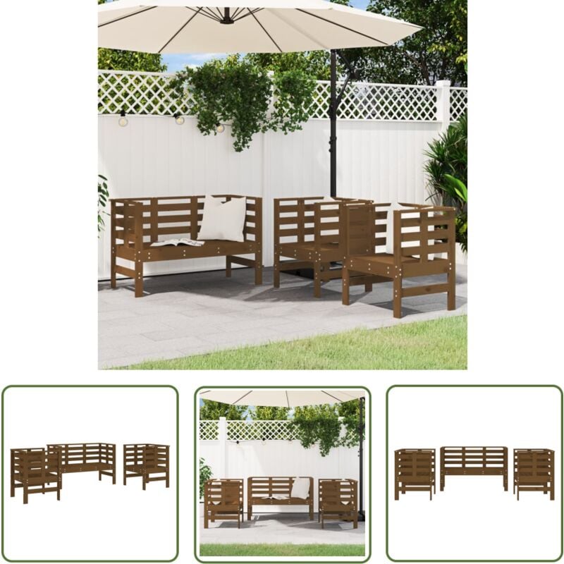 Salon de jardin 3 pcs marron miel bois de pin massif - Salon De Jardin - Mobilier Extérieur - Meubles De Jardin - Set De Salon De Jardin - Table