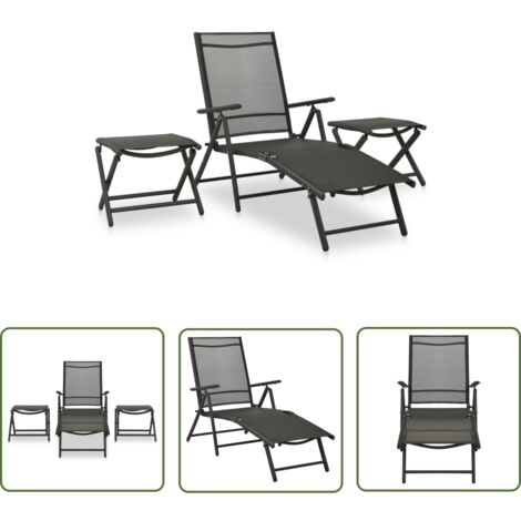 The Living Store Salon de jardin 3 pcs textilène et aluminium noir - Ensemble Salon De Jardin - Mobilier De Jardin - Salon Extérieur - Chaises Pliables - Table Basse Pliable