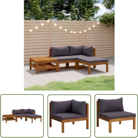 The Living Store Salon de jardin 4 pcs avec coussin Bois d'acacia solide - Mobilier De Jardin - Salon De Jardin - Set De Salon - Meubles De Jardin - Acacia