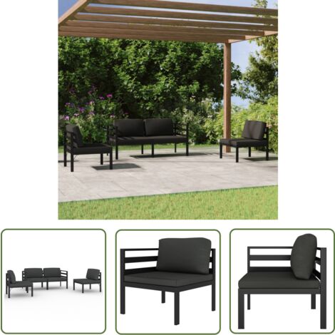 The Living Store Salon de jardin 4 pcs avec coussins Aluminium Anthracite - Salon De Jardin - Meubles De Jardin - Set De Salon De Jardin - Canapé Extérieur - Aluminium