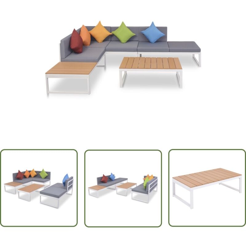 Salon de jardin 4 pcs avec coussins Aluminium et wpc - Canapé D'angle - Salon De Jardin - Meubles De Jardin - Mobilier De Jardin - wpc - The Living