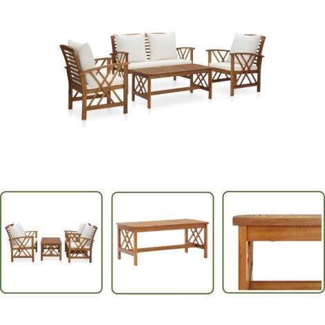 The Living Store Salon de jardin 4 pcs avec coussins Bois d'acacia solide - Salon De Jardin - Mobilier De Jardin - Ensemble De Jardin - Table Basse - Chaises De Jardin