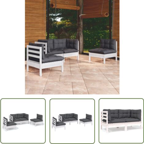 The Living Store Salon de jardin 4 pcs avec coussins bois de pin massif - Salon De Jardin - Mobilier De Jardin - Ensemble Salon De Patio - Meubles De Jardin - Bois De Pin
