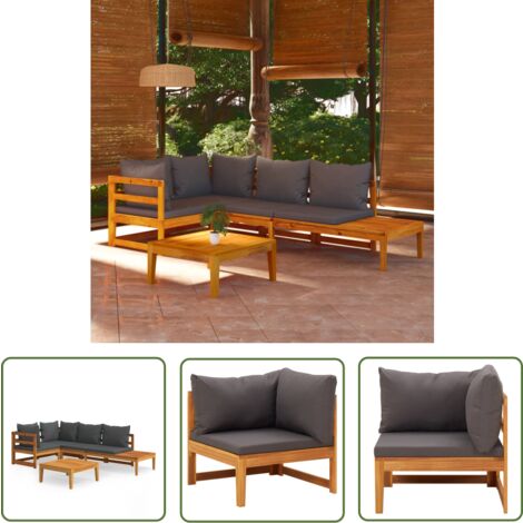 The Living Store Salon de jardin 4 pcs avec coussins gris foncé Bois d'acacia - Salon De Jardin - Meuble De Jardin - Mobilier De Jardin - Set De Salon De Jardin - Set De Canapé D'extérieur