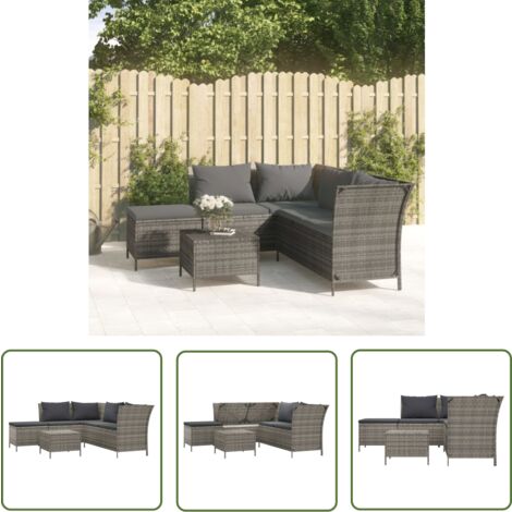 The Living Store Salon de jardin 4 pcs avec coussins Gris Résine tressée - Salon De Jardin - Meuble De Jardin - Ensemble Salon De Jardin - Résine Tressée - Mobilier Extérieur