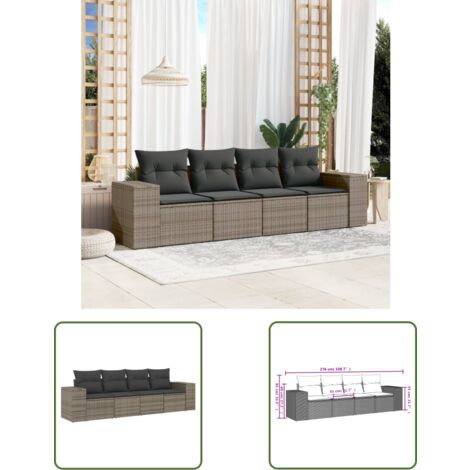 The Living Store Salon de jardin 4 pcs avec coussins gris résine tressée - Salon De Jardin - Meuble De Jardin - Mobilier Extérieur - Résine Tressée - Polyrotan