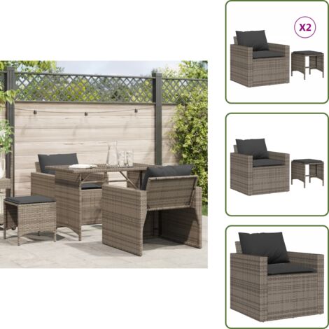 The Living Store Salon de jardin 4 pcs avec coussins gris résine tressée - Salon De Jardin - Mobilier De Jardin - Salon Extérieur - Set De Jardin - Chaise Longue