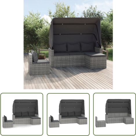 The Living Store Salon de jardin 4 pcs avec coussins gris résine tressée - Salon De Jardin - Mobilier De Jardin - Salon Extérieur - Set De Salon - Chaise Lounge
