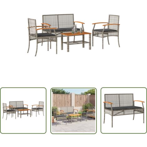 The Living Store Salon de jardin 4 pcs avec coussins Gris Résine tressée - Salon De Jardin - Mobilier Extérieur - Set De Jardin - Résine Tressée - Poly Rotin