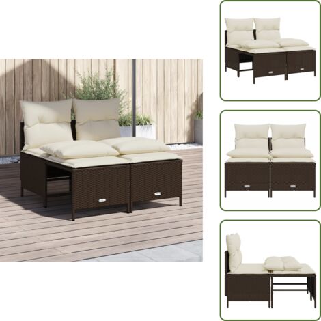 The Living Store Salon de jardin 4 pcs avec coussins marron résine tressée - Ensemble Salon De Jardin - Salon De Jardin Extérieur - Mobilier De Jardin - Chaise Longue - Pouf