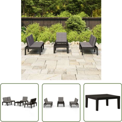 The Living Store Salon de jardin 4 pcs avec coussins Plastique Gris - Salon De Jardin - Mobilier De Jardin - Ensemble Salon - Set De Salon - Table De Jardin