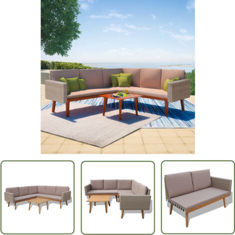 The Living Store Salon de jardin 4 pcs avec coussins Résine tressée Gris - Salon De Jardin - Meubles De Jardin - Salon D'extérieur - Set De Salon - Canapé D'angle