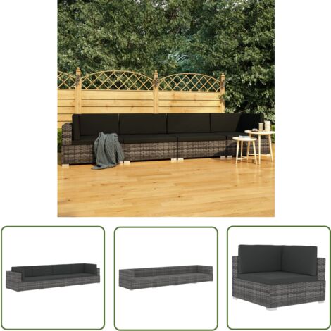 The Living Store Salon de jardin 4 pcs avec coussins résine tressée gris - Salon De Jardin - Mobilier De Jardin - Canapé D'extérieur - Set De Salon - Canapé En Résine Tressée