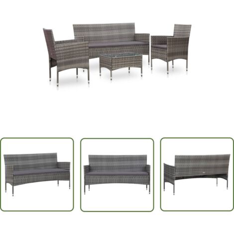 The Living Store Salon de jardin 4 pcs avec coussins résine tressée gris - Salon De Jardin - Mobilier De Jardin - Ensemble Salon - Meubles De Jardin - Rotin