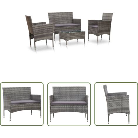 The Living Store Salon de jardin 4 pcs avec coussins résine tressée gris - Salon De Jardin - Mobilier De Jardin - Set De Salon De Jardin - Canapé D'extérieur - Meubles D'extérieur