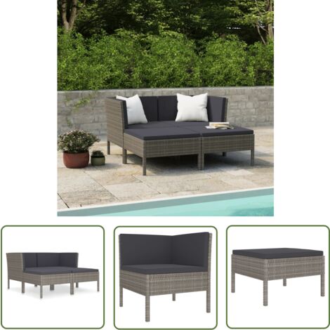 The Living Store Salon de jardin 4 pcs avec coussins résine tressée gris - Salon De Jardin - Mobilier De Jardin - Set De Salon De Jardin - Meubles De Jardin - Résine Tressée