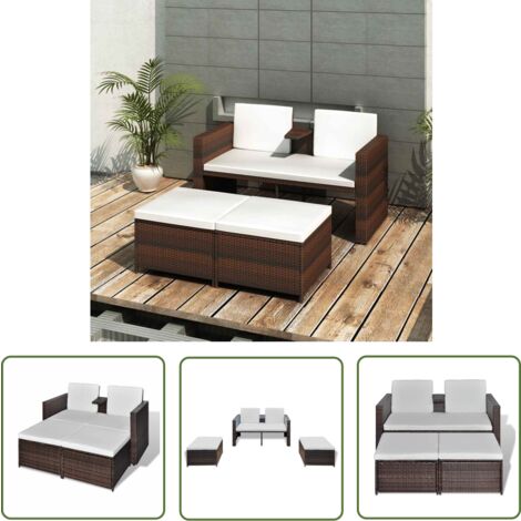The Living Store Salon de jardin 4 pcs avec coussins Résine tressée Marron - Ensemble Salon De Jardin - Meubles De Jardin - Rotin - Chaises De Jardin - Fauteuils Pliants