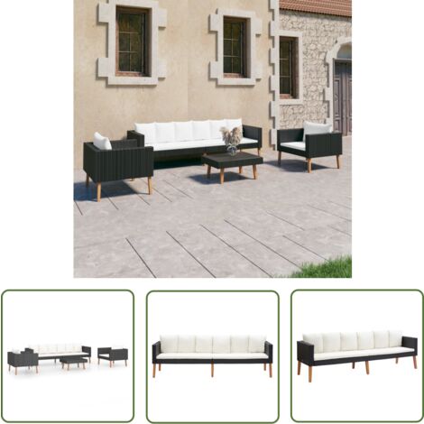 The Living Store Salon de jardin 4 pcs avec coussins Résine tressée Noir - Salon De Jardin - Mobilier De Jardin - Ensemble De Meubles De Jardin - Canapé De Jardin - Table Basse