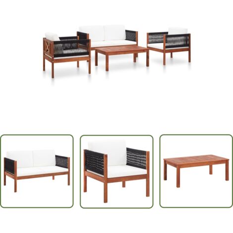 The Living Store Salon de jardin 4 pcs Bois d'acacia solide - Salon De Jardin - Meuble De Jardin - Mobilier Extérieur - Set De Salon De Jardin - Acacia Massif