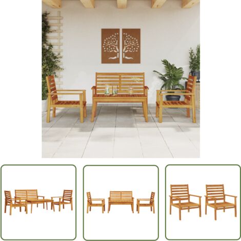 The Living Store Salon de jardin 4 pcs bois d'acacia solide - Salon De Jardin - Mobilier Extérieur - Meubles De Jardin - Set De Salon De Jardin - Acacia Massif