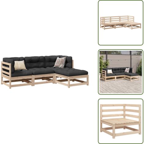 The Living Store Salon de jardin 4 pcs bois massif de pin - Canapé d'angle