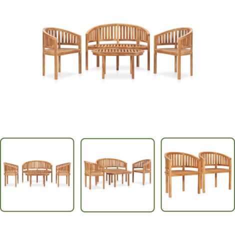 The Living Store Salon de jardin 4 pcs en forme de banane Bois de teck solide - Ensemble Salon De Jardin - Mobilier De Jardin - Salon En Teck - Table Basse Extérieure - Chaise De Jardin