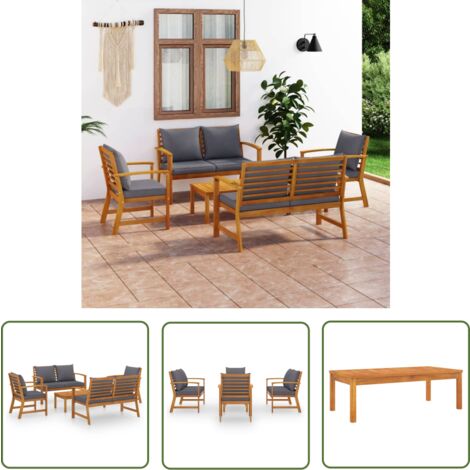 The Living Store Salon de jardin 5 pcs avec coussin Bois d'acacia solide - Mobilier De Jardin - Salon De Jardin - Ensemble De Salon - Meubles De Jardin - Acacia