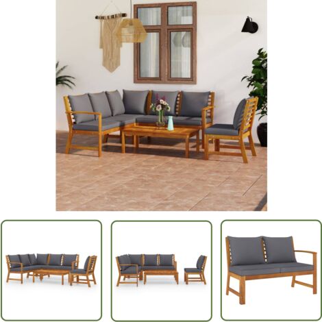 The Living Store Salon de jardin 5 pcs avec coussin Bois d'acacia solide - Salon De Jardin - Meubles De Jardin - Mobilier De Jardin - Set De Salon De Jardin - Acacia