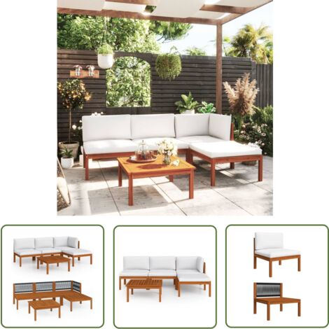The Living Store Salon de jardin 5 pcs avec coussins Crème Bois d'acacia solide - Salon De Jardin - Meuble De Jardin - Ensemble De Salon - Mobilier De Jardin - Acacia Massif