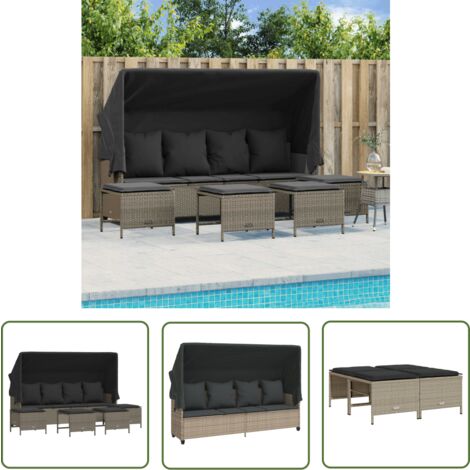 The Living Store Salon de jardin 5 pcs avec coussins gris clair résine tressée - Ensemble Salon De Jardin - Salon De Jardin Pliable - Meubles De Jardin Résistants Aux Intempéries - Fauteuil De Jardin 