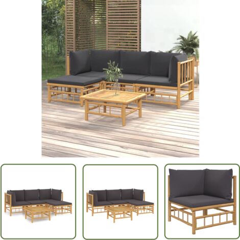 The Living Store Salon de jardin 5 pcs avec coussins gris foncé bambou - Salon De Jardin - Mobilier De Jardin - Ensemble De Salon - Ensemble De Meubles De Jardin - Bamboo Furniture